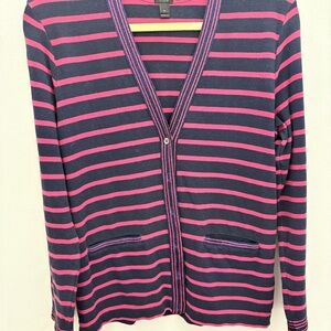 J. Crew Navy and Hot Pink Striped V-Neck Cardigan